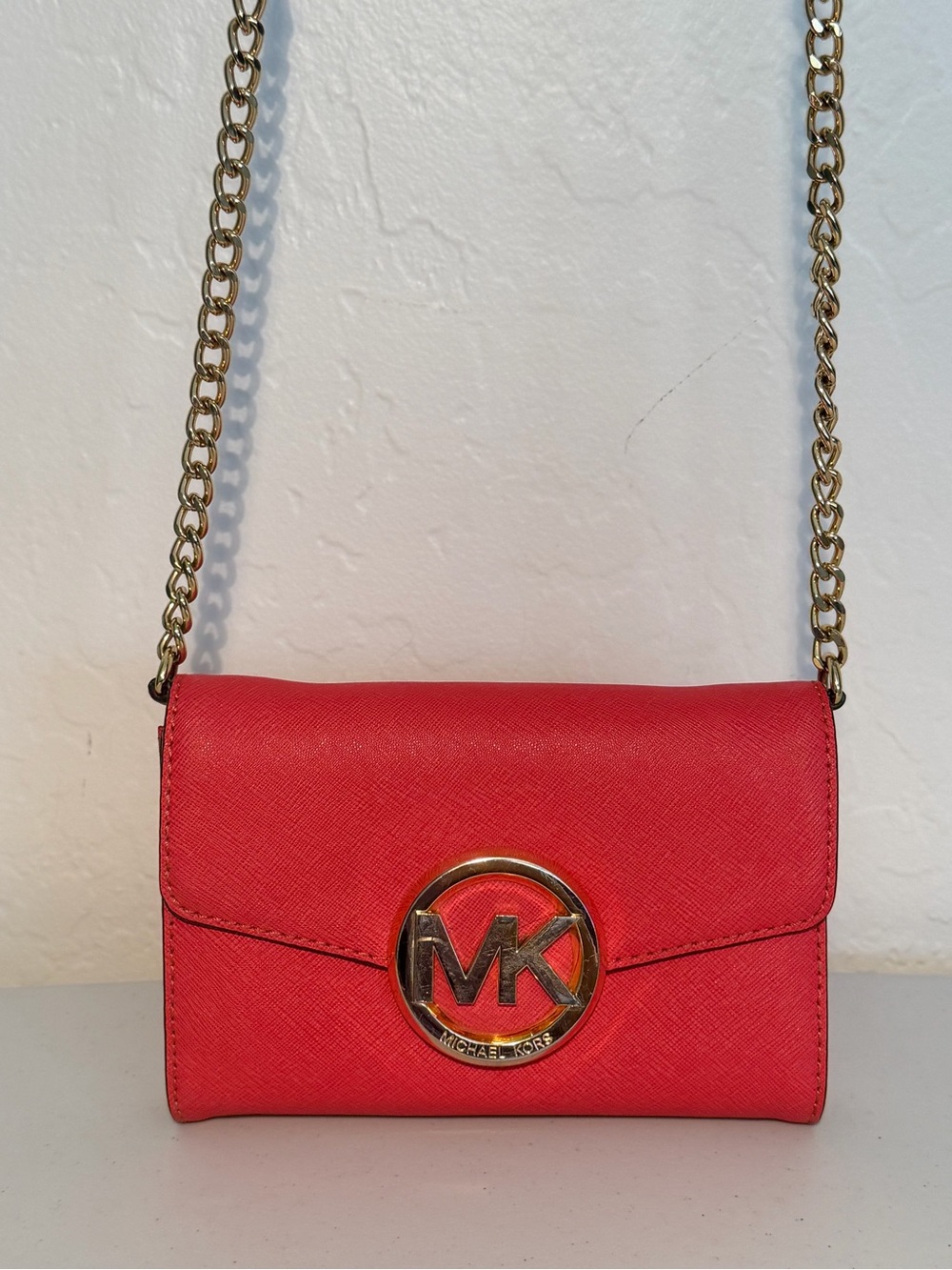 Michael Kors Red Crossbody Wallet Clutch with Gold MK Logo